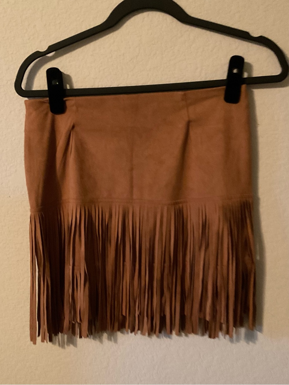 Fringe Suede Mini Skirt in Tan